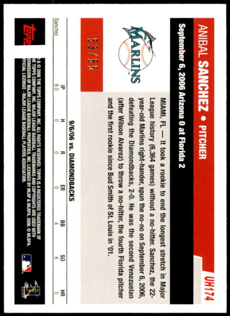 Anibal Sanchez Card 2006 Topps Update Black #UH174 Image 2