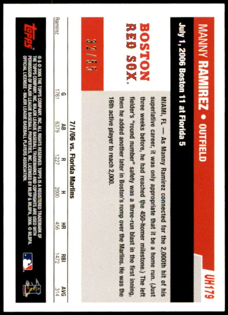 Manny Ramirez Card 2006 Topps Update Black #UH179 Image 2