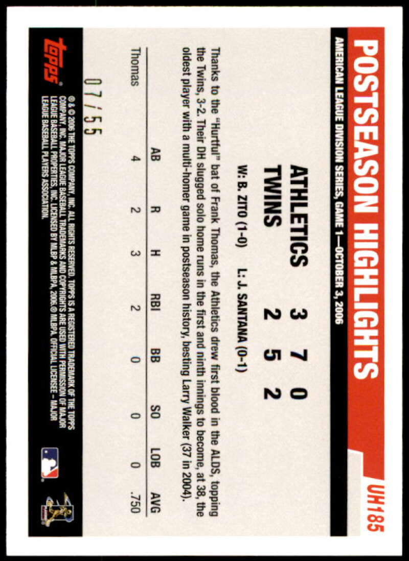 Frank Thomas Card 2006 Topps Update Black #UH185 Image 2