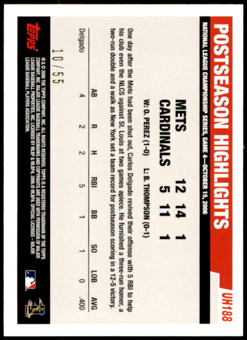 Carlos Delgado Card 2006 Topps Update Black #UH188 Image 2