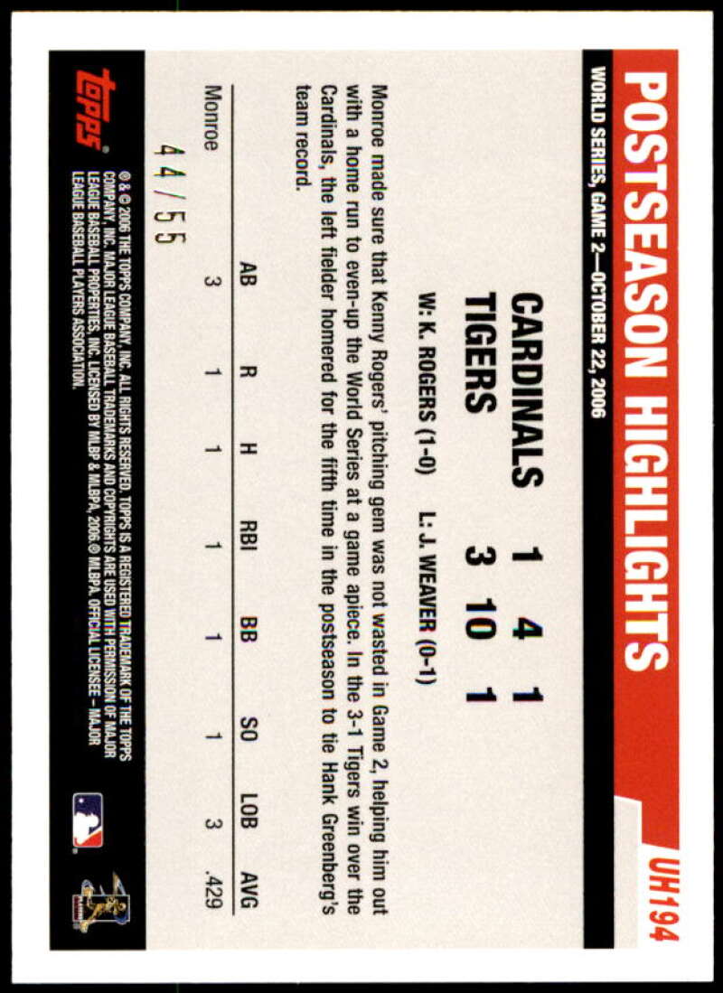 Craig Monroe Card 2006 Topps Update Black #UH194 Image 2