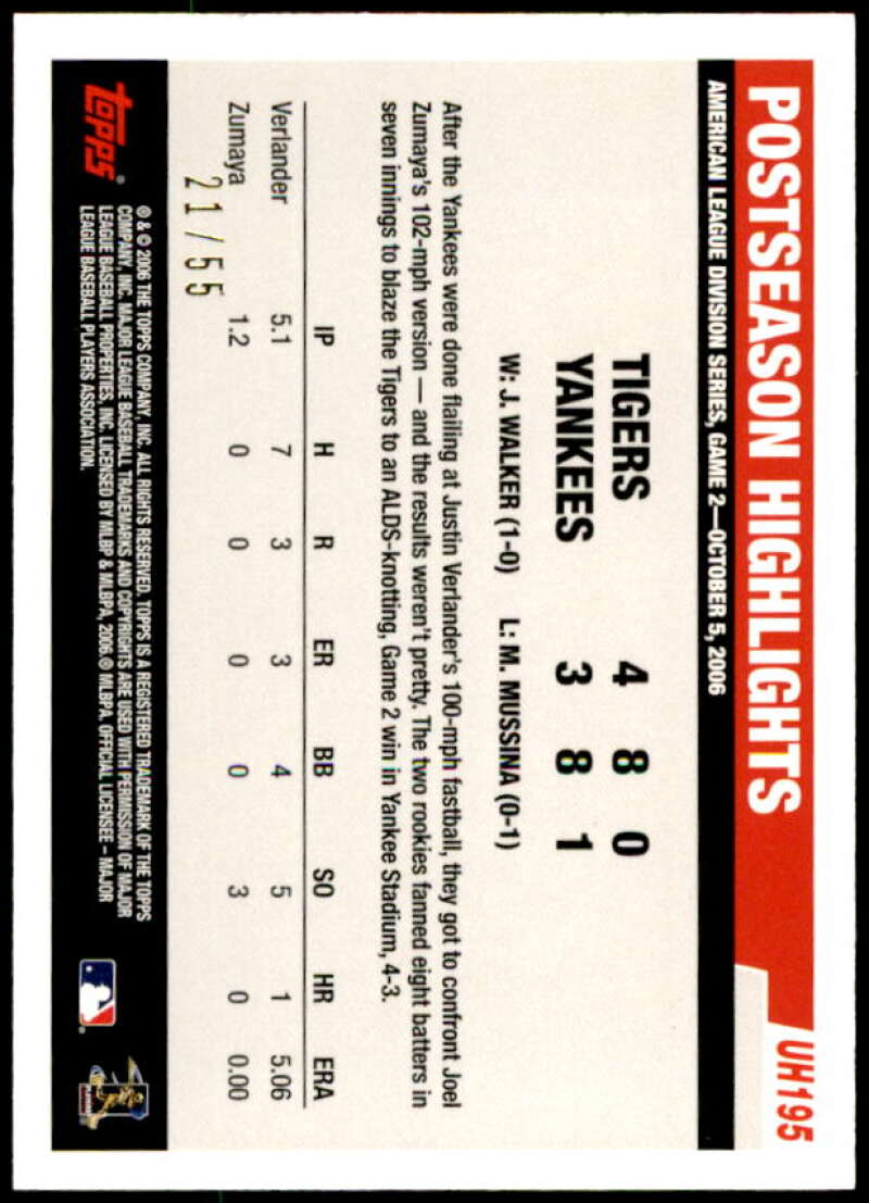 Justin Verlander/Joel Zumaya Card 2006 Topps Update Black #UH195 Image 2