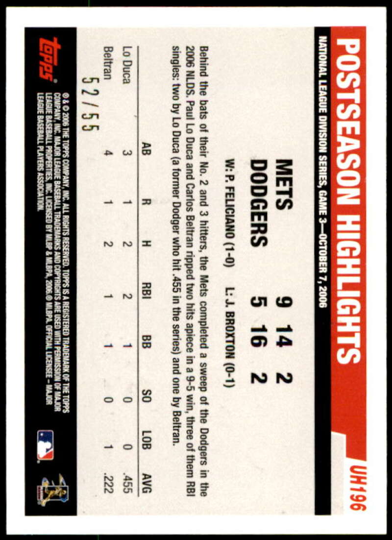 Paul Lo Duca/Carlos Beltran Card 2006 Topps Update Black #UH196 Image 2