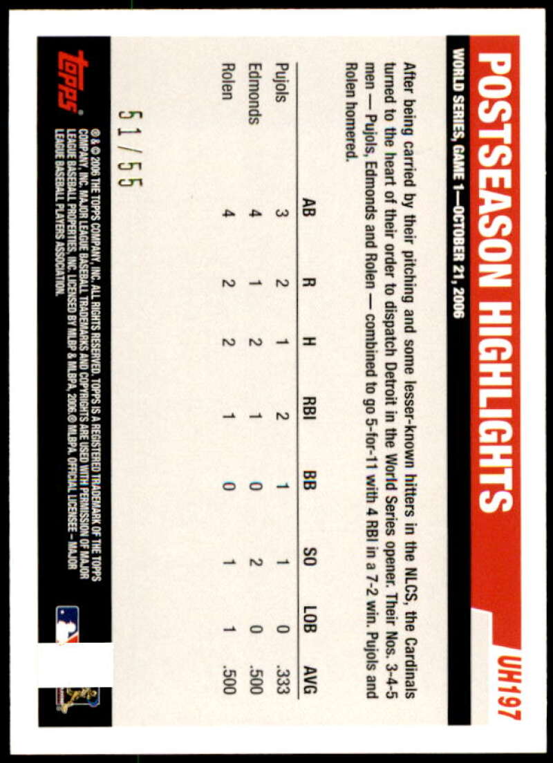 Albert Pujols/Jim Edmonds/Scott Rolen Card 2006 Topps Update Black #UH197 Image 2