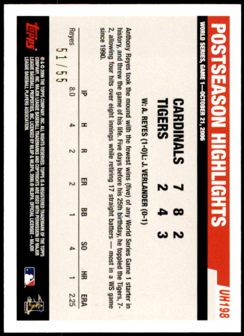 Anthony Reyes Card 2006 Topps Update Black #UH198 Image 2