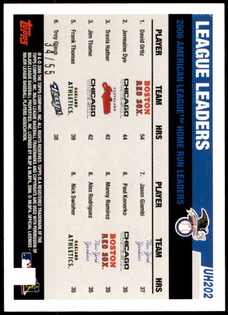 David Ortiz/Jermaine Dye/Travis Hafner Card 2006 Topps Update Black #UH202 Image 2