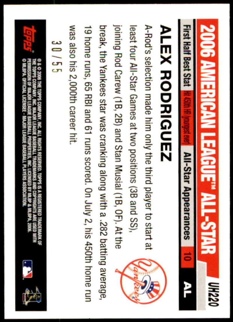 Alex Rodriguez Card 2006 Topps Update Black #UH220 Image 2