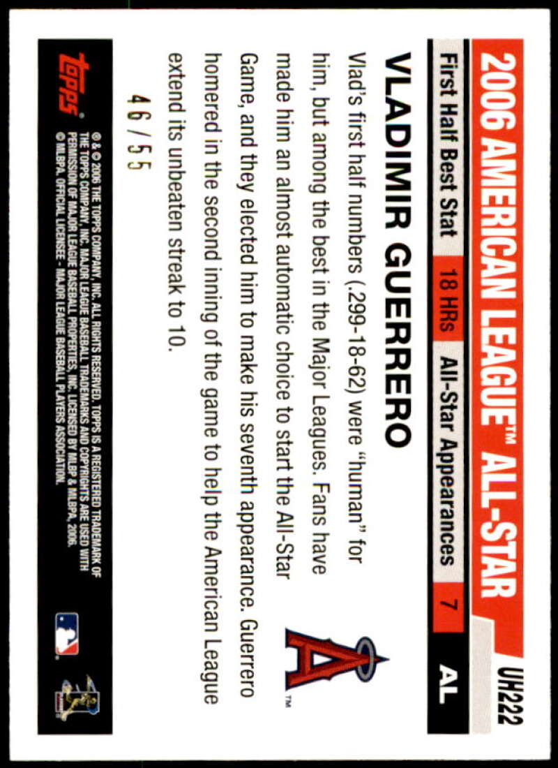 Vladimir Guerrero Card 2006 Topps Update Black #UH222 Image 2