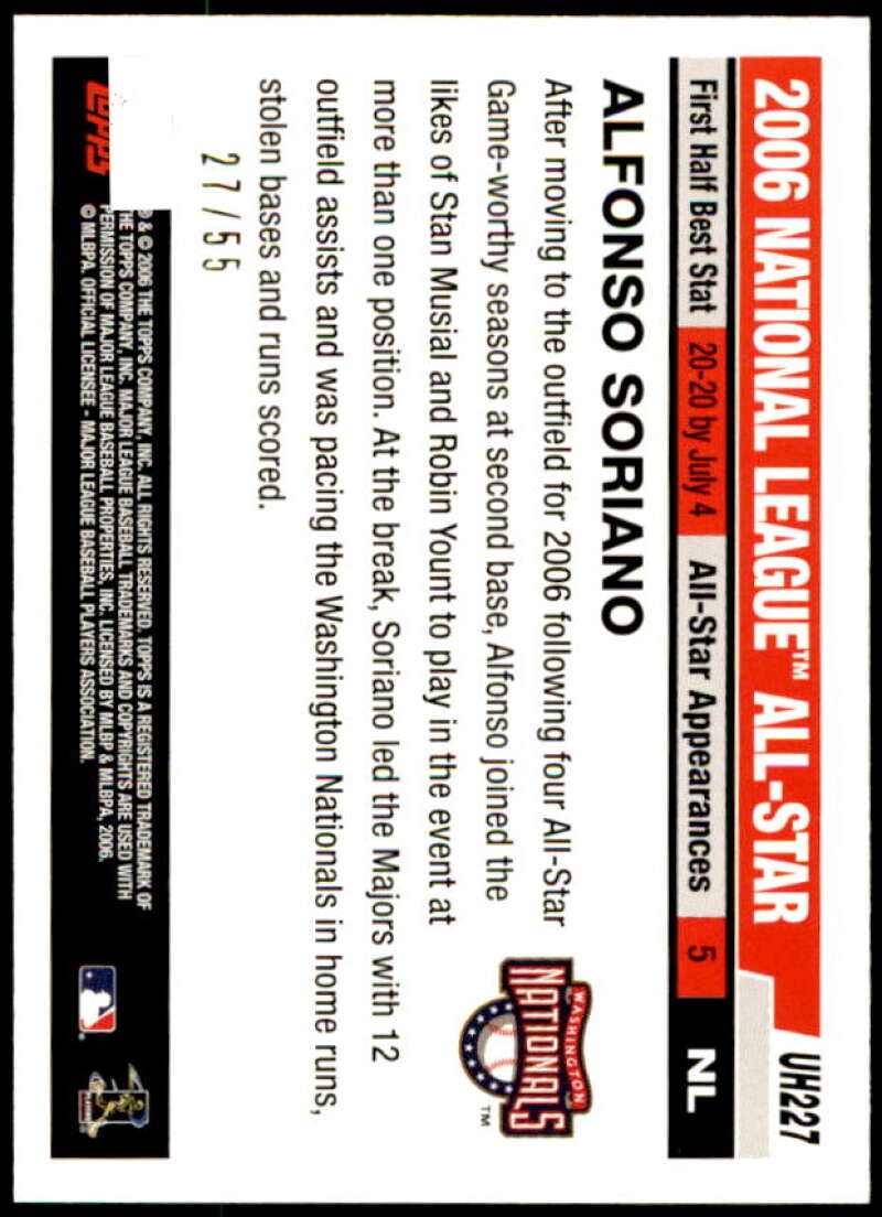 Alfonso Soriano Card 2006 Topps Update Black #UH227 Image 2