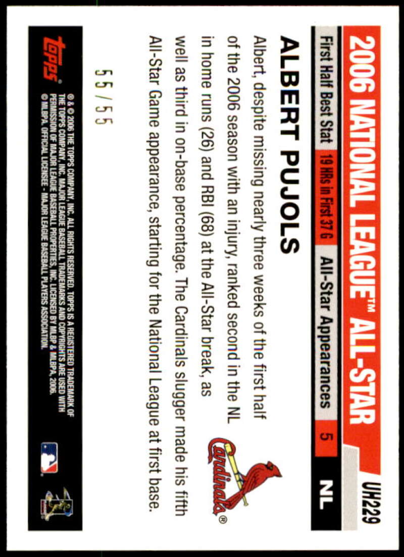 Albert Pujols Card 2006 Topps Update Black #UH229 Image 2