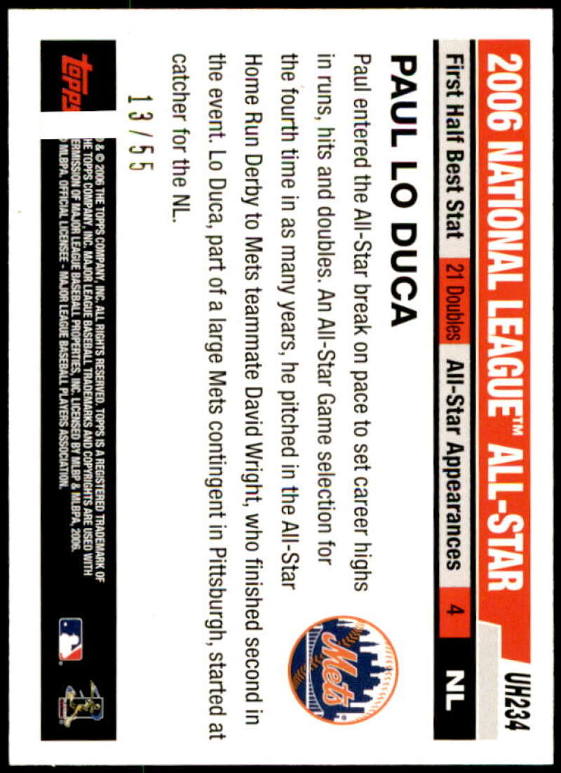 Paul Lo Duca Card 2006 Topps Update Black #UH234 Image 2