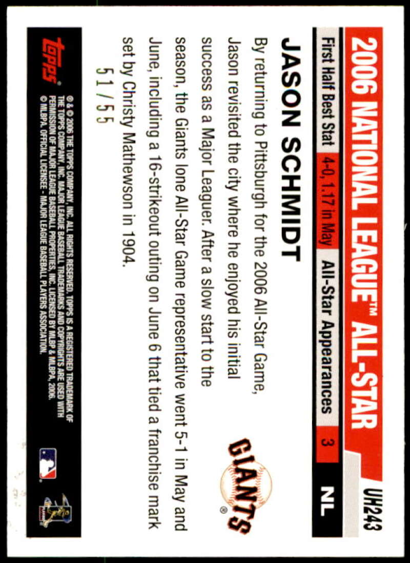 Jason Schmidt Card 2006 Topps Update Black #UH243 Image 2