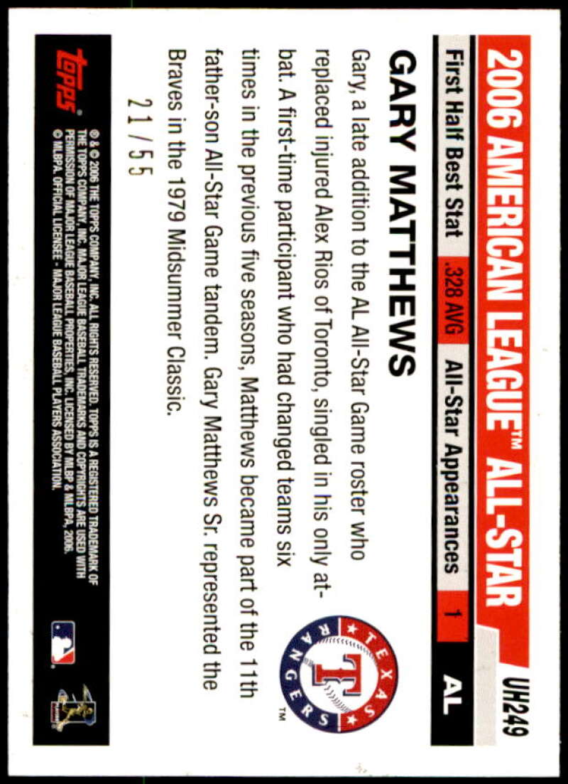 Gary Matthews Jr. Card 2006 Topps Update Black #UH249 Image 2