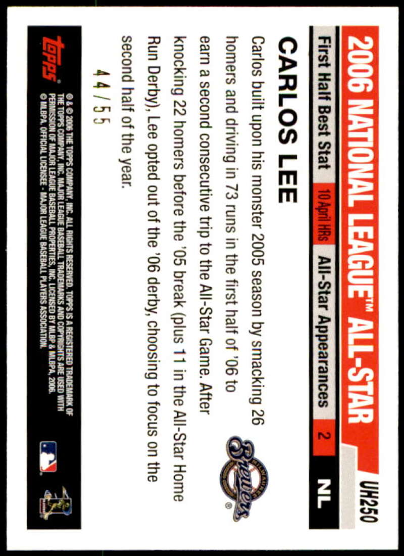 Carlos Lee Card 2006 Topps Update Black #UH250 Image 2