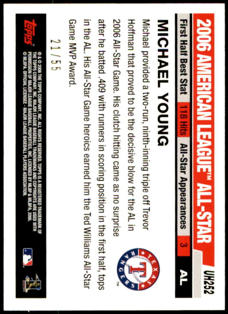 Michael Young Card 2006 Topps Update Black #UH252 Image 2