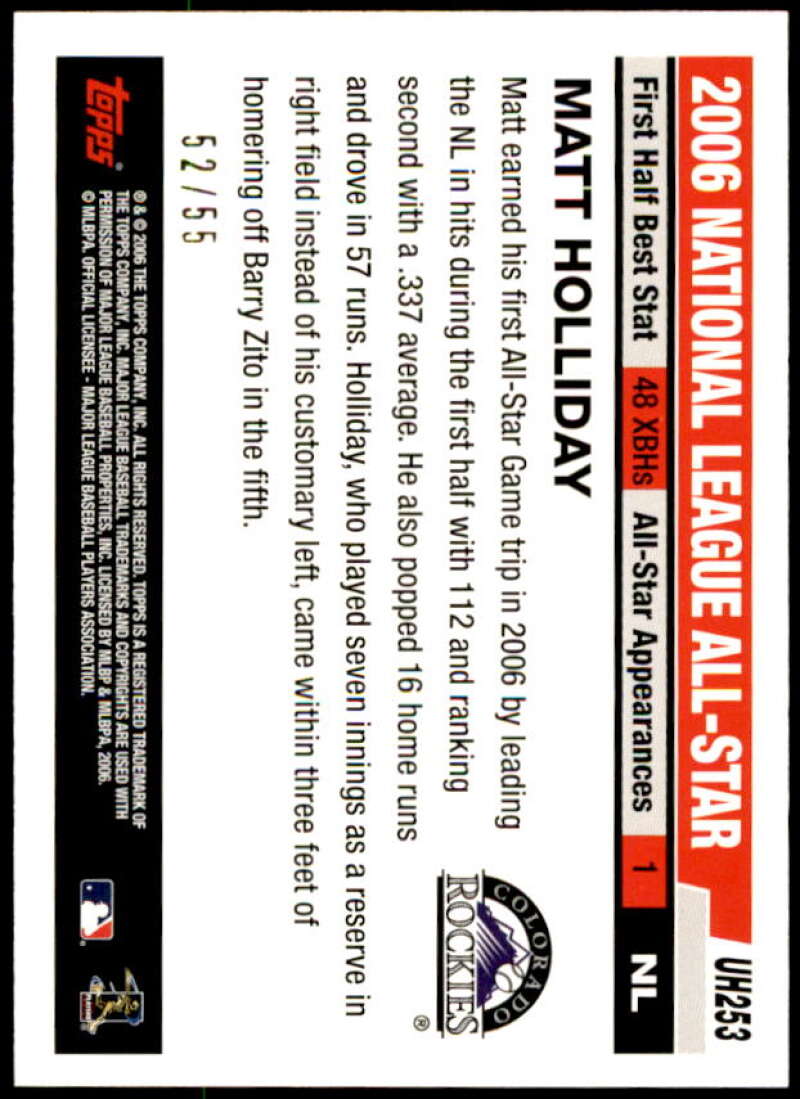 Matt Holliday Card 2006 Topps Update Black #UH253 Image 2