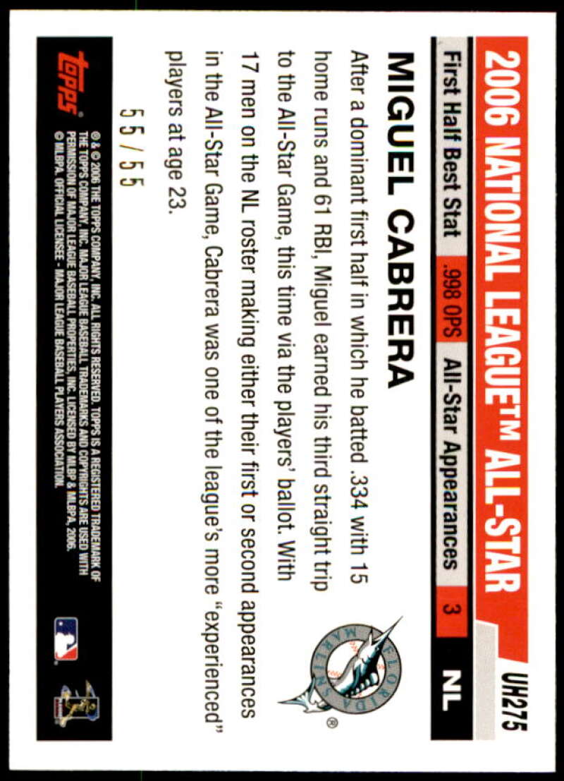 Miguel Cabrera Card 2006 Topps Update Black #UH275 Image 2