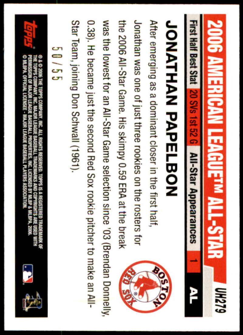 Jonathan Papelbon Rookie Card 2006 Topps Update Black #UH279 Image 2