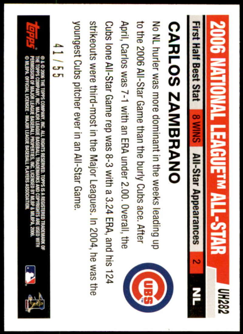 Carlos Zambrano Card 2006 Topps Update Black #UH282 Image 2