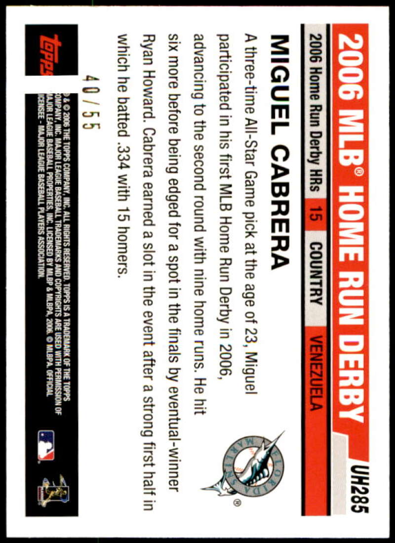 Miguel Cabrera Card 2006 Topps Update Black #UH285 Image 2