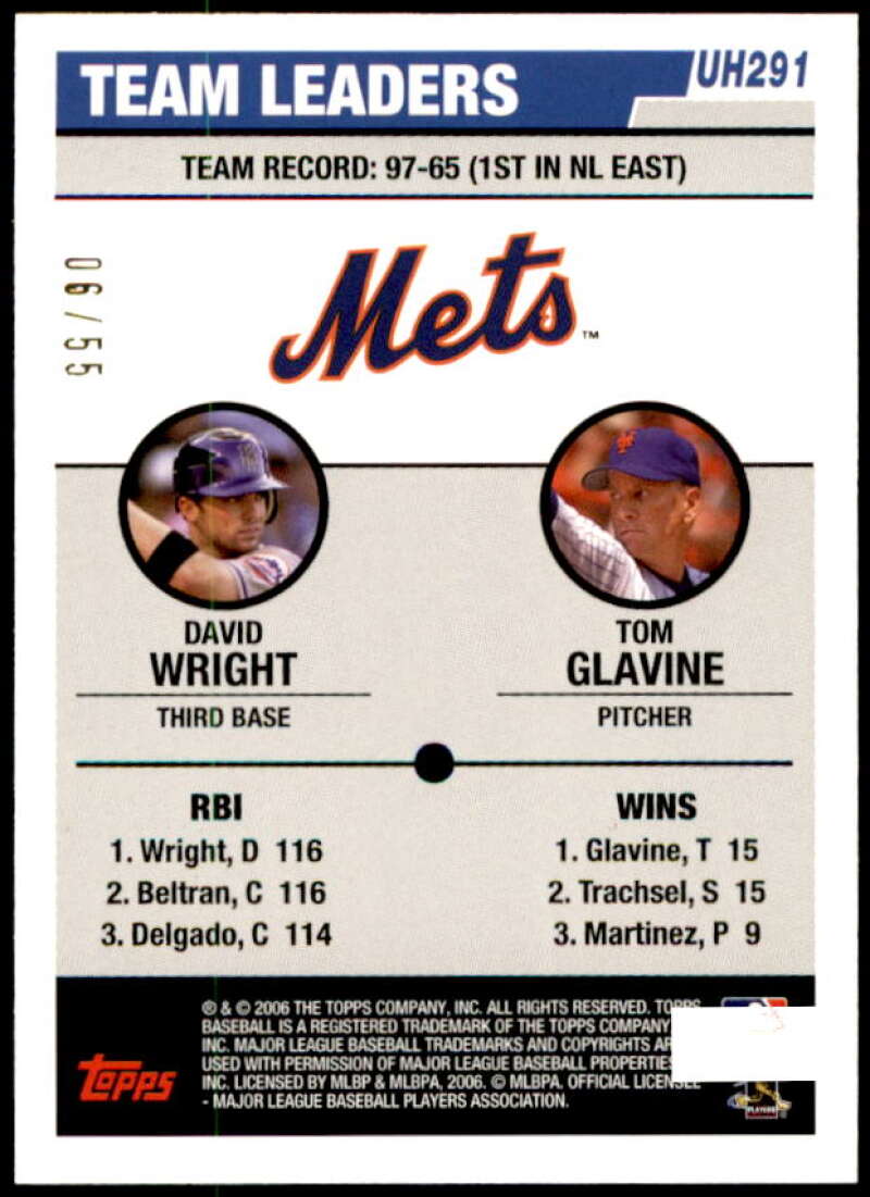 David Wright/Tom Glavine Card 2006 Topps Update Black #UH291 Image 2