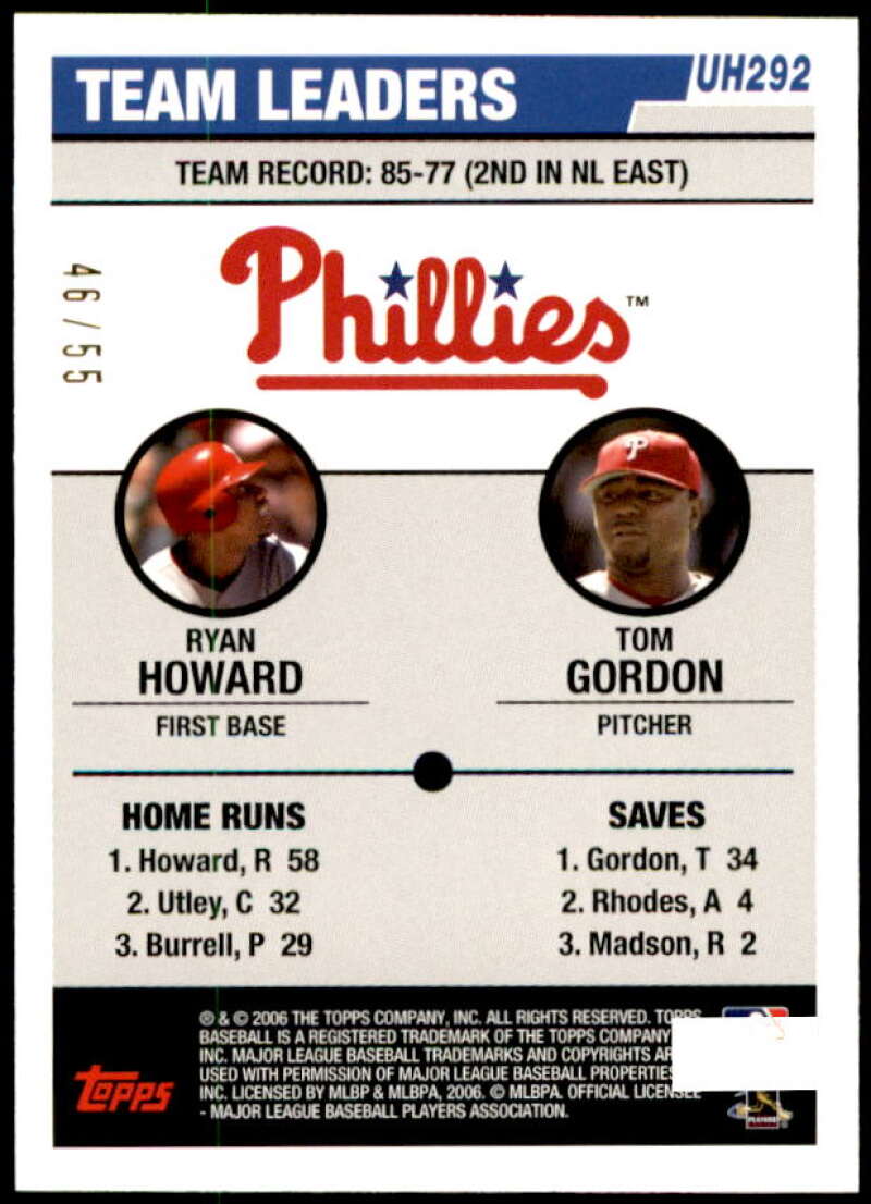 Ryan Howard/Tom Gordon Card 2006 Topps Update Black #UH292 Image 2