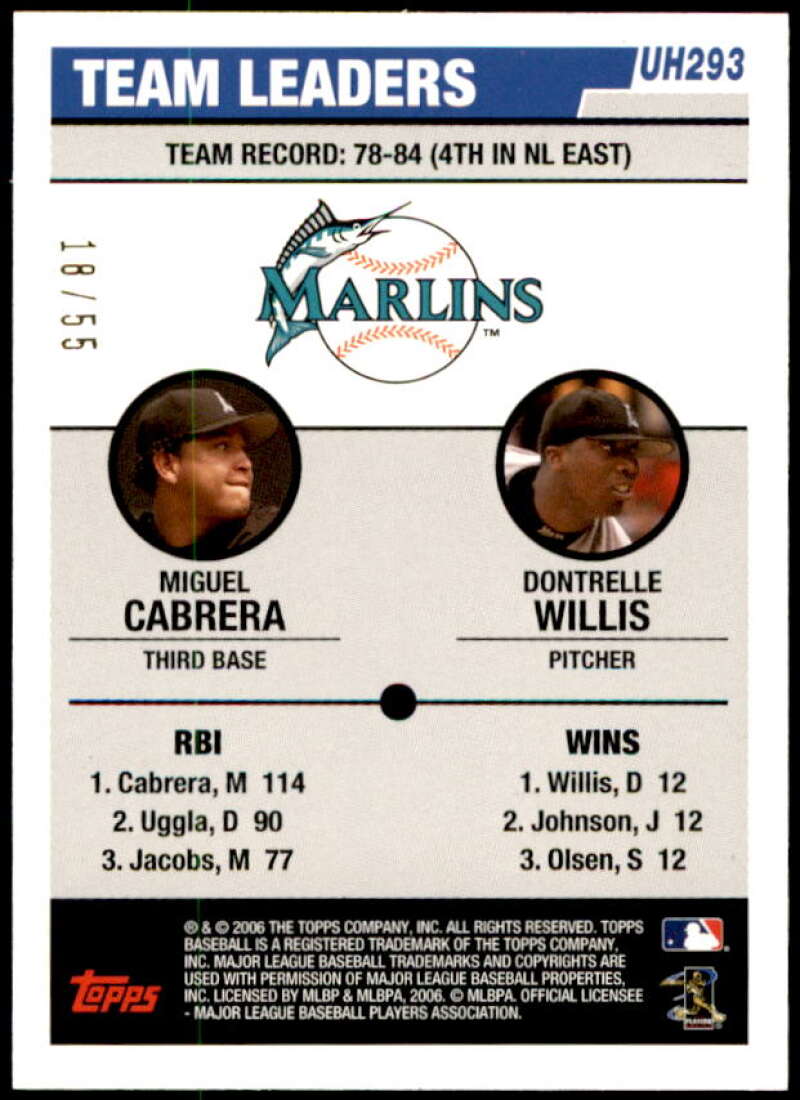 Miguel Cabrera/Dontrelle Willis Card 2006 Topps Update Black #UH293 Image 2