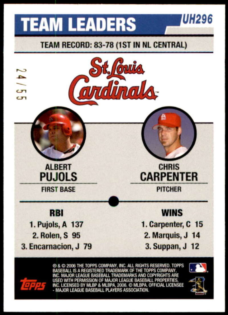 Albert Pujols/Chris Carpenter Card 2006 Topps Update Black #UH296 Image 2