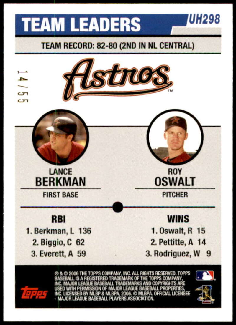 Lance Berkman/Roy Oswalt Card 2006 Topps Update Black #UH298 Image 2