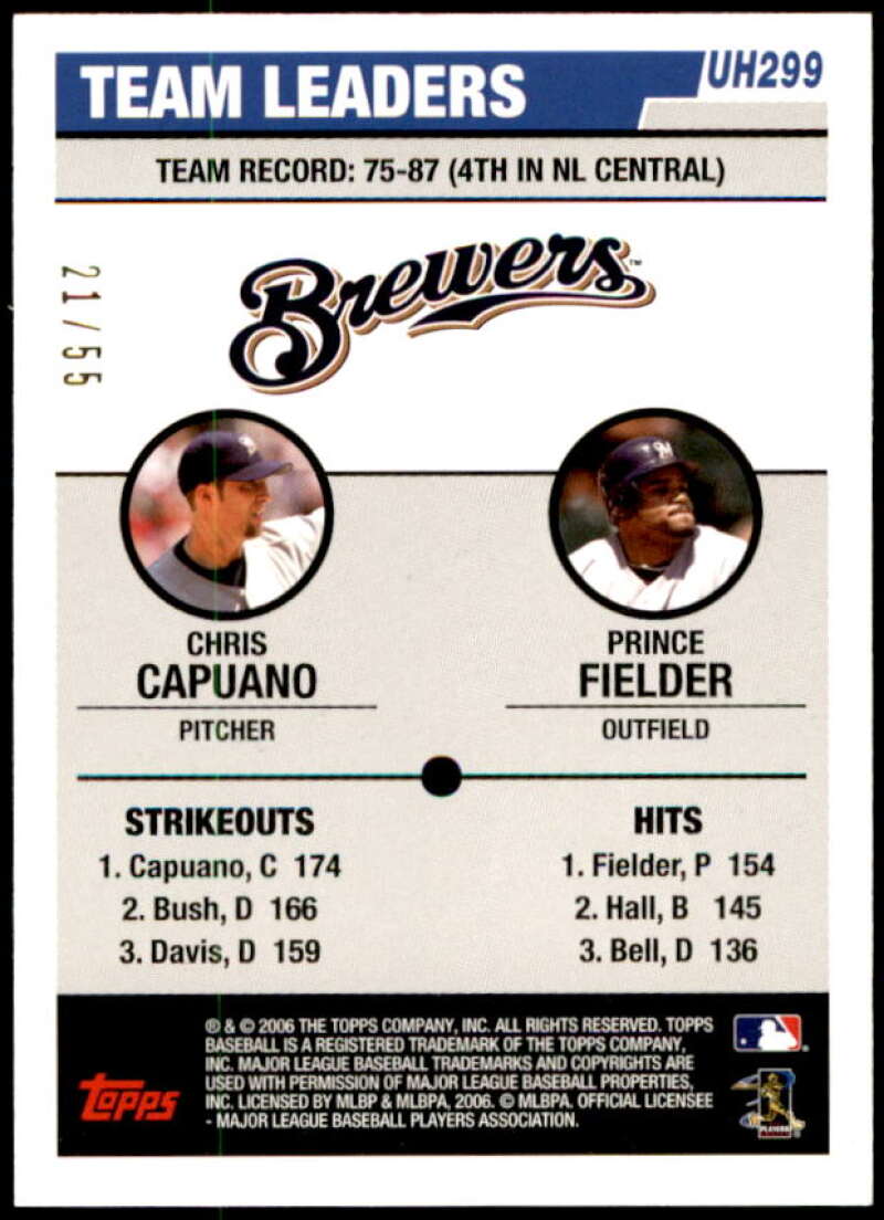 Chris Capuano/Prince Fielder Rookie Card 2006 Topps Update Black #UH299 Image 2