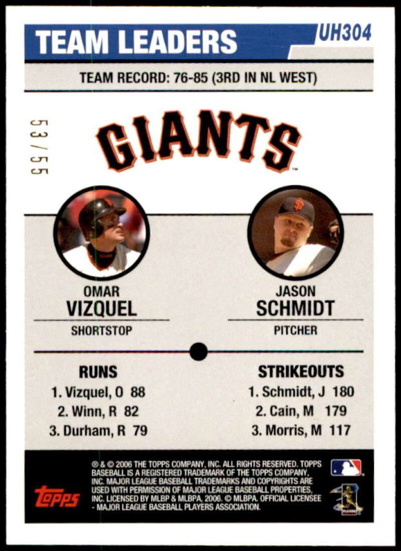 Omar Vizquel/Jason Schmidt Card 2006 Topps Update Black #UH304 Image 2