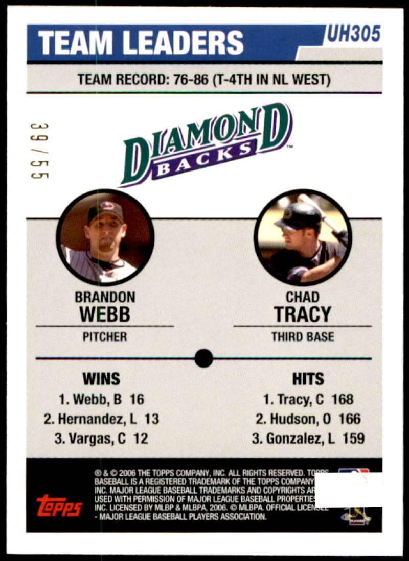 Brandon Webb/Chad Tracy Card 2006 Topps Update Black #UH305 Image 2