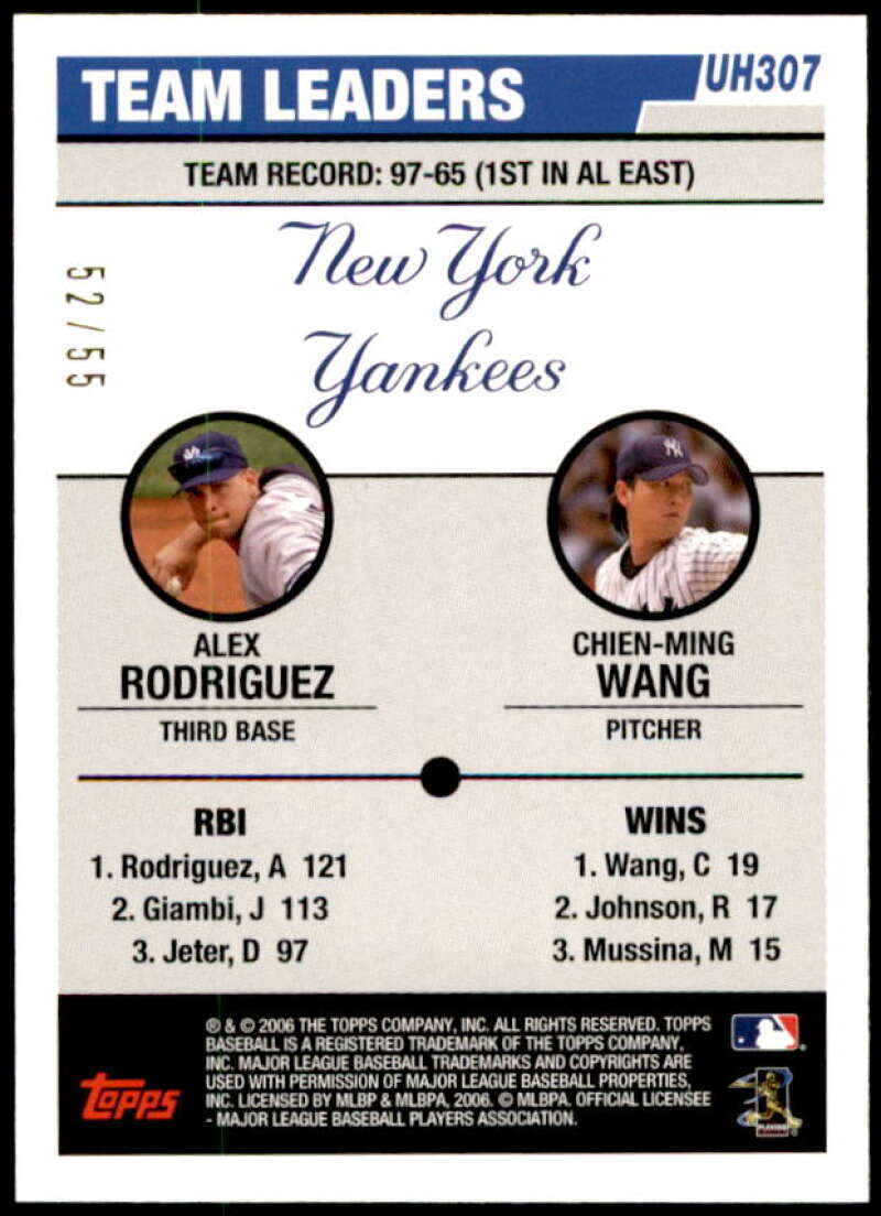 Alex Rodriguez/Chien-Ming Wang Card 2006 Topps Update Black #UH307 Image 2