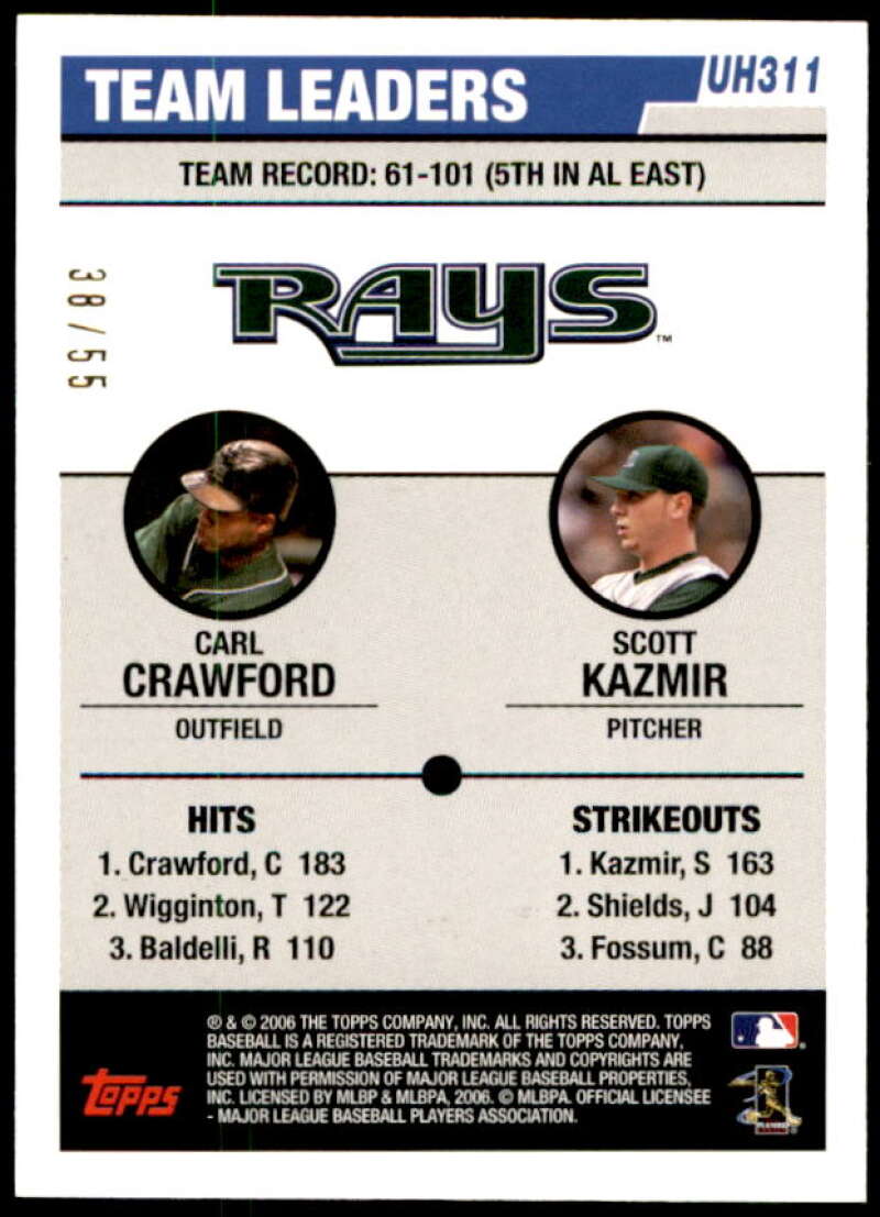 Carl Crawford/Scott Kazmir Card 2006 Topps Update Black #UH311 Image 2
