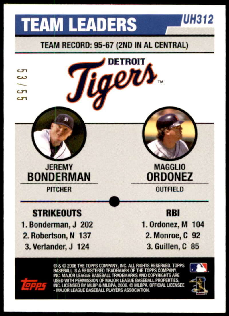 Jeremy Bonderman/Magglio Ordonez Card 2006 Topps Update Black #UH312 Image 2