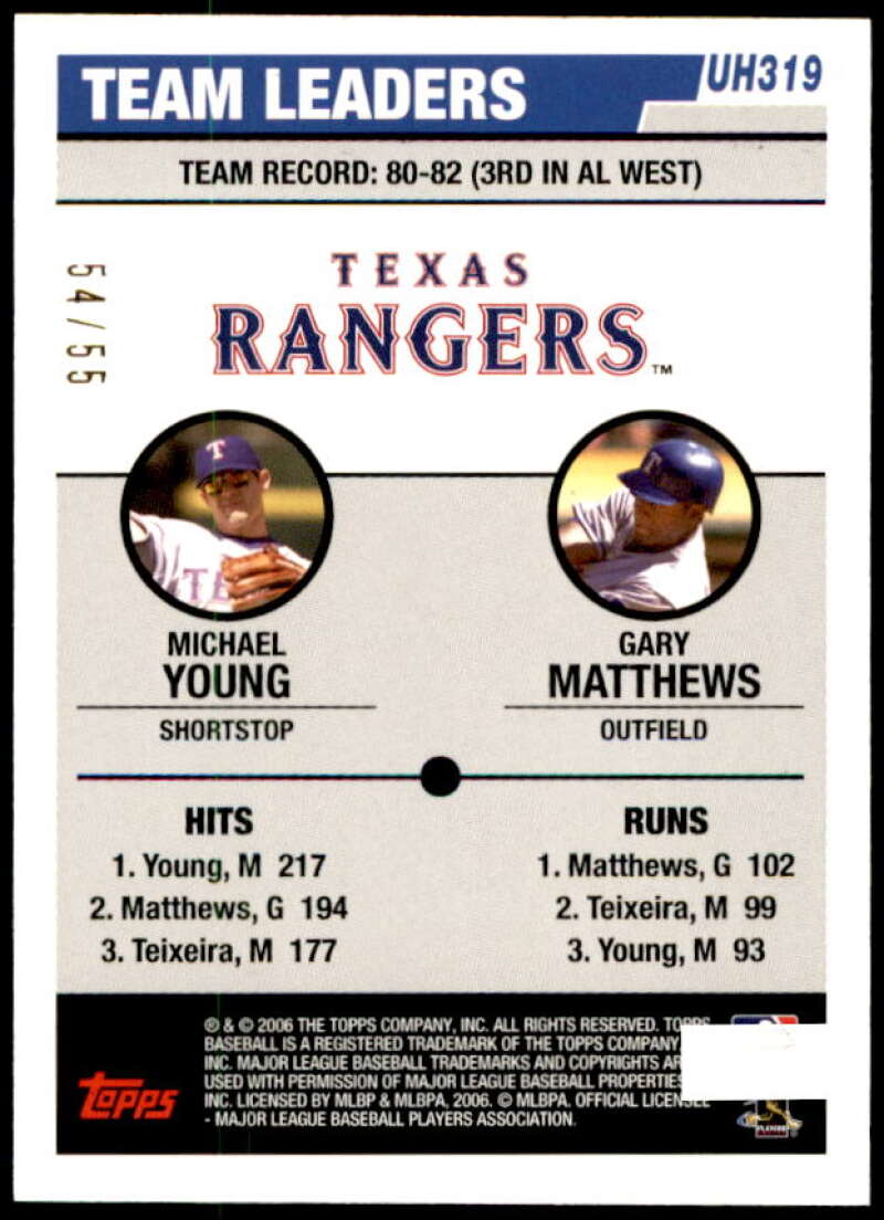 Michael Young/Gary Matthews Jr. Card 2006 Topps Update Black #UH319 Image 2