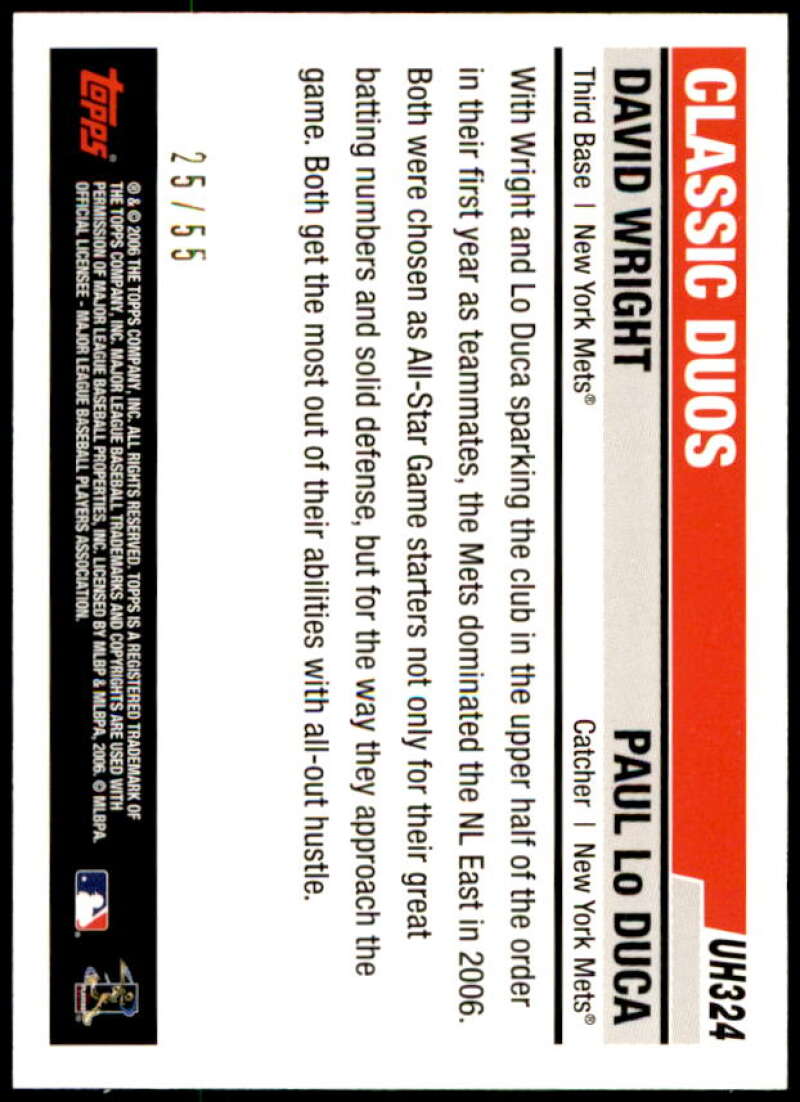 David Wright/Paul Lo Duca Card 2006 Topps Update Black #UH324 Image 2