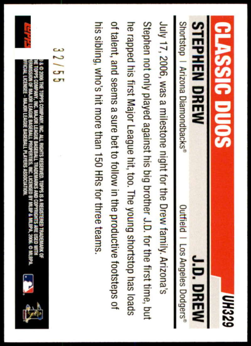 Stephen Drew/J.D. Drew Card 2006 Topps Update Black #UH329 Image 2