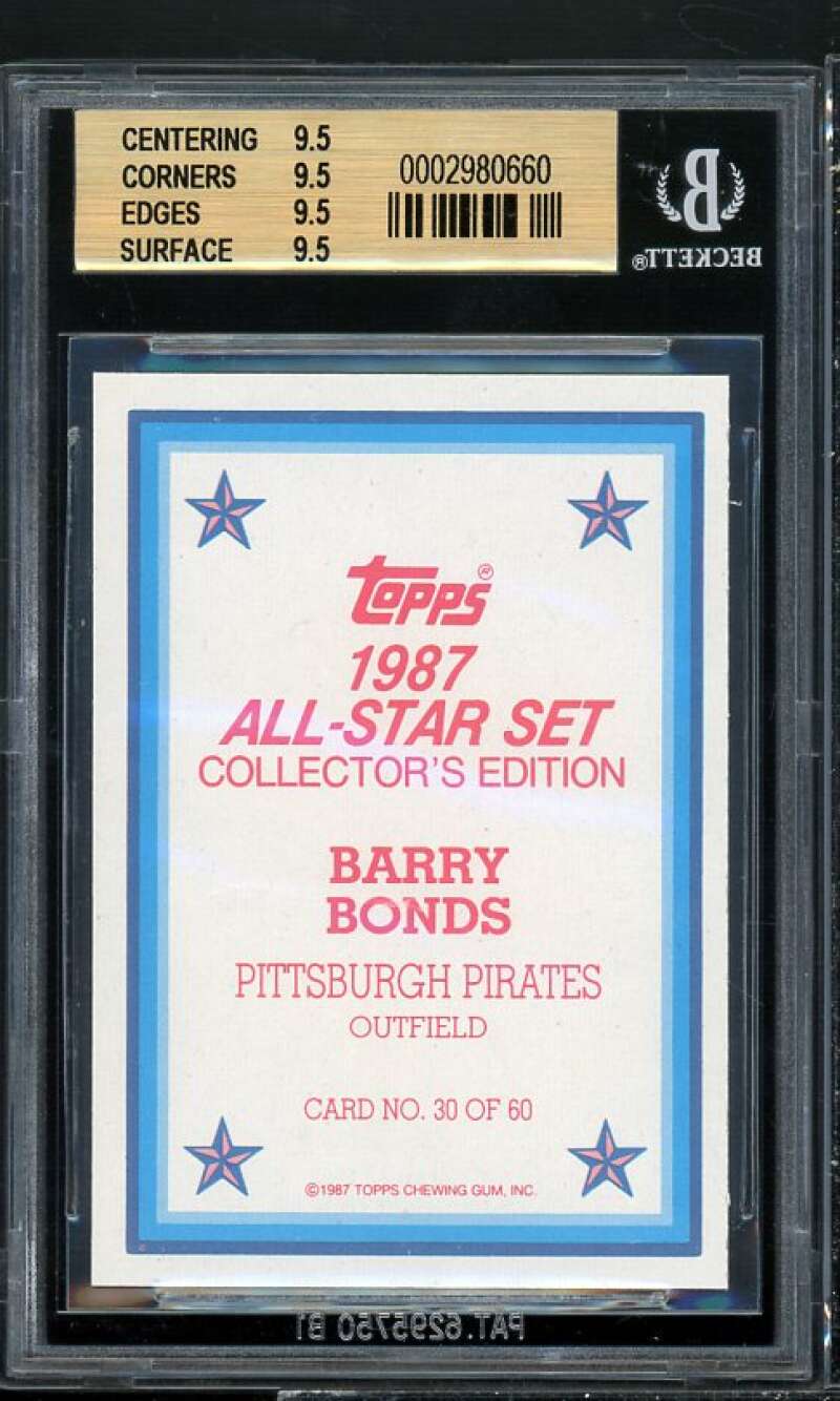 Barry Bonds Rookie Card 1987 Topps Glossy Send-Ins #30 BGS 9.5 (9.5 9.5 9.5 9.5) Image 2