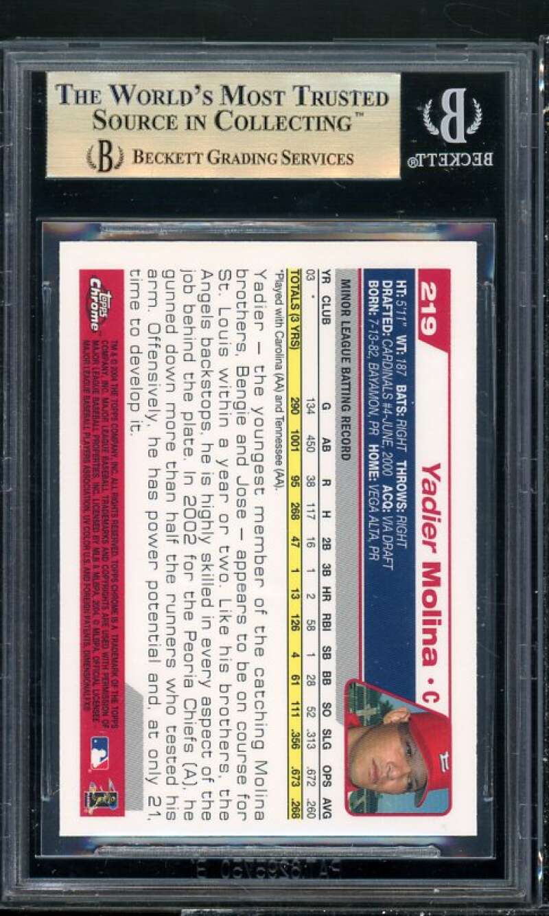 Yadier Molina Rookie Card 2004 Topps Chrome #219 BGS 9.5 (9 9.5 9.5 9.5) Image 2