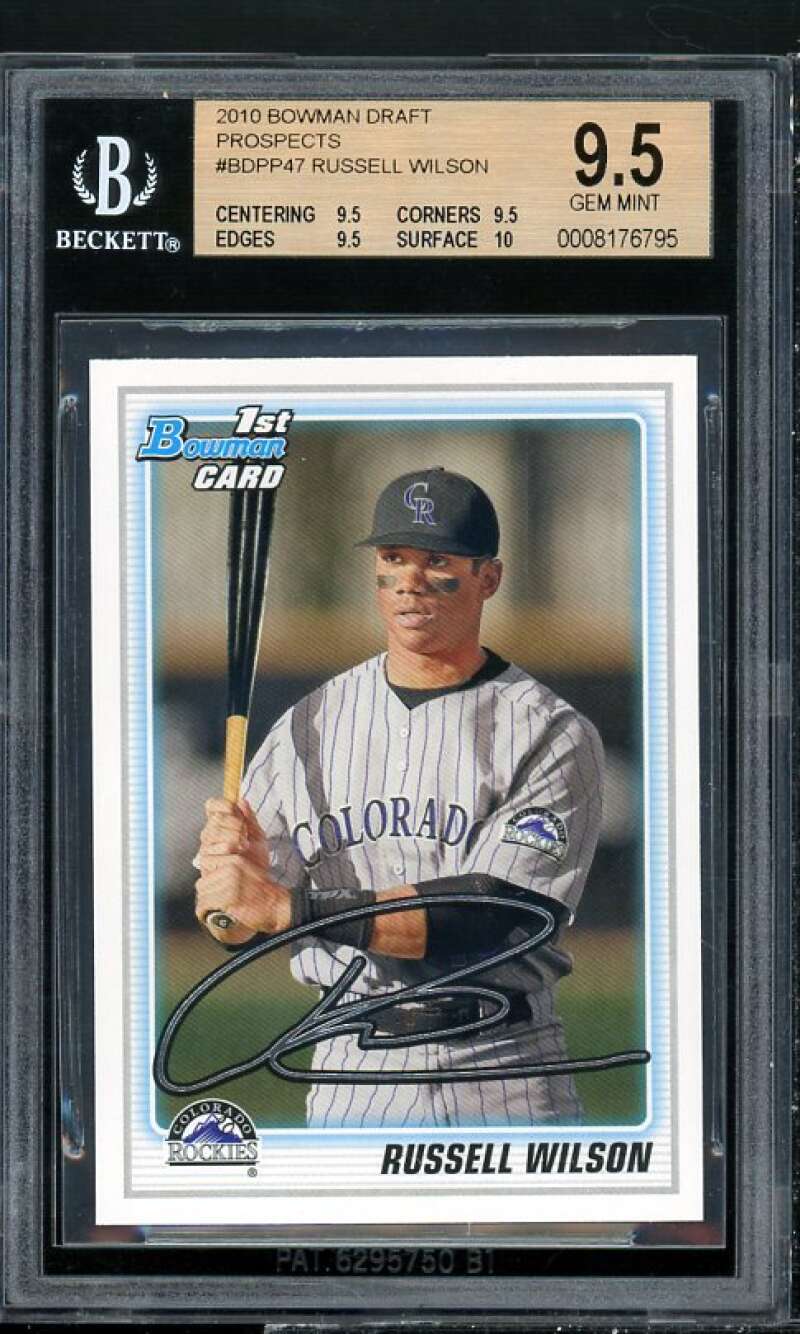 Russell Wilson Baseball Rookie Card 2010 Bowman Draft Prospects #BDPP47 BGS 9.5 Image 1