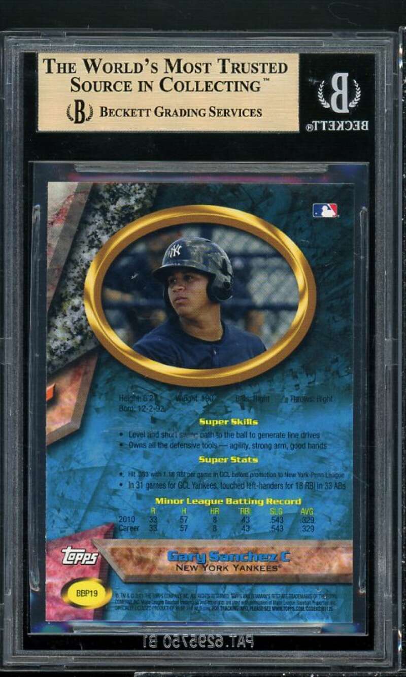 Gary Sanchez Rookie Card 2011 Bowman's Best Prospects #BBP19 (PRISTINE) BGS 10 Image 2