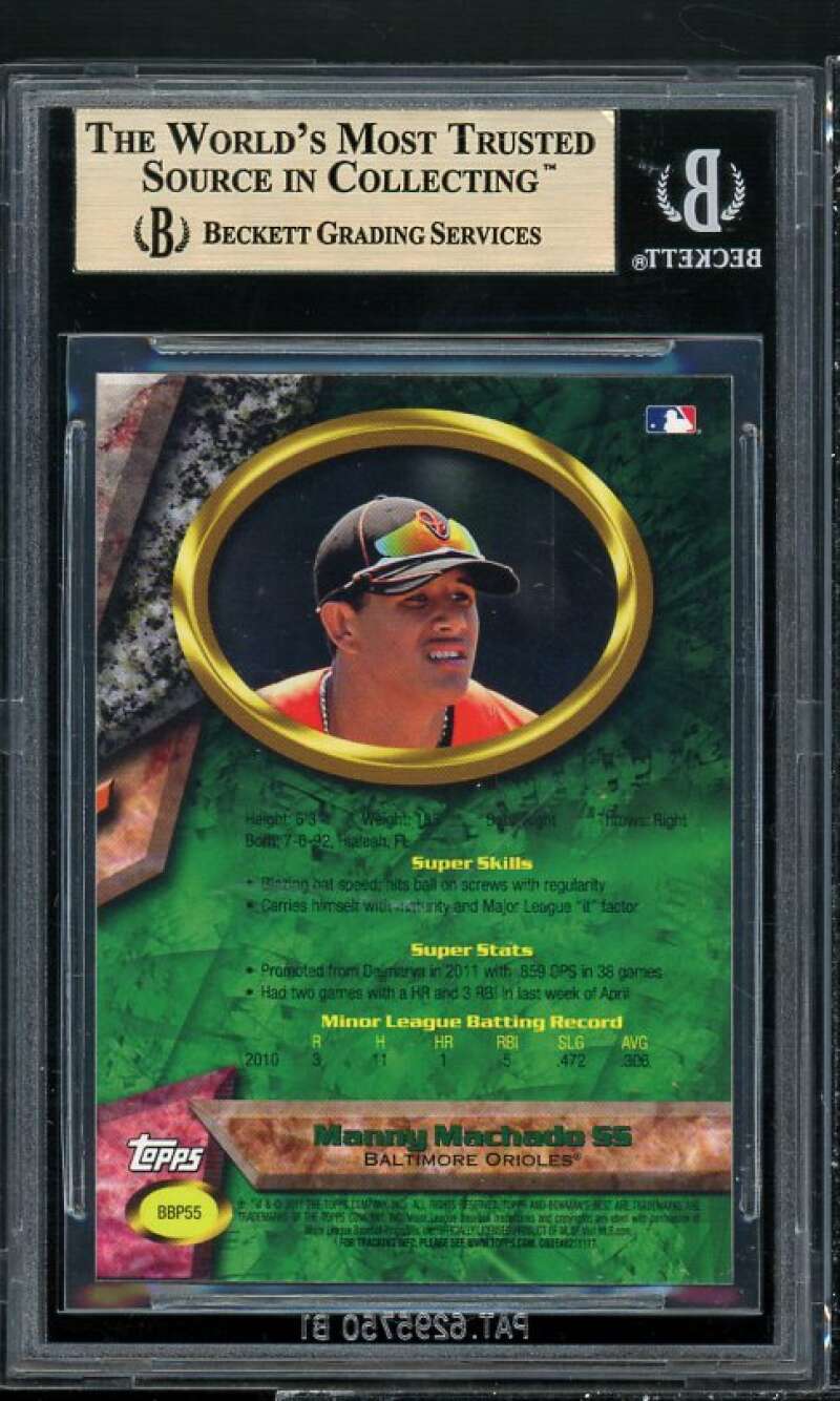 Manny Machado Rookie Card 2011 Bowman Bowman's Best Prospects #BBP55 BGS 9.5 Image 2