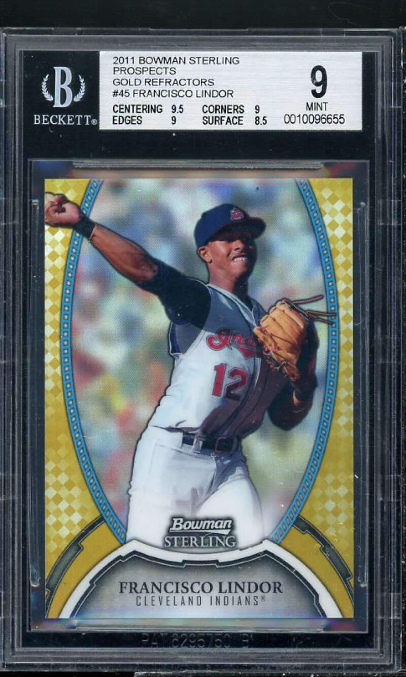 Francisco Lindor Rookie 2010 Bowman Sterling Prospects Gold Refractors #45 BGS 9 Image 1