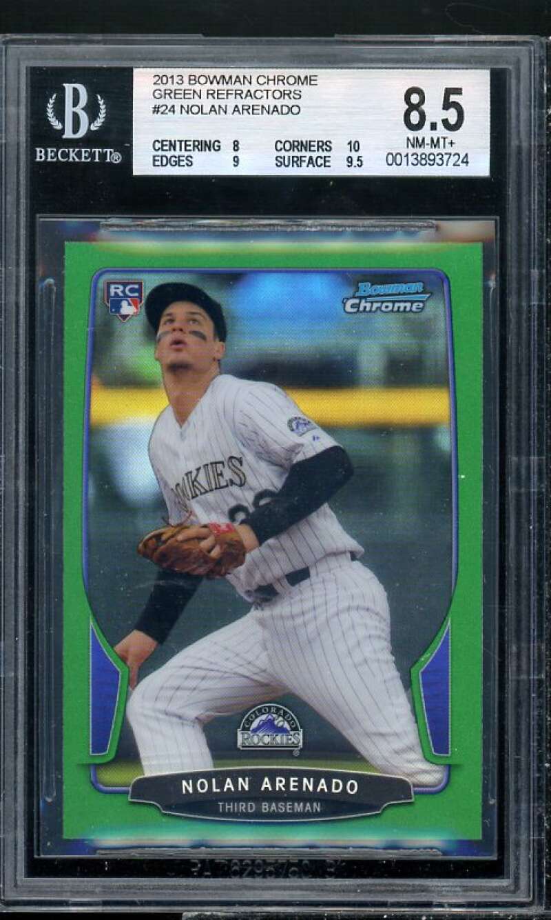 Nolan Arenado Rookie 2013 Bowman Chrome Green Refractor #24 BGS 8.5 (8 10 9 9.5) Image 1