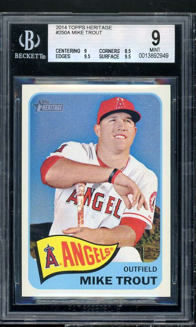 Mike Trout Card 2014 Topps Heritage #250a BGS 9 (9 8.5 9.5 9.5) Image 1