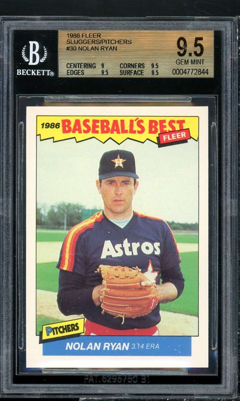 Nolan Ryan Card 1986 Fleer Sluggers/Pitchers #30 (POP 1) BGS 9.5 (9 9.5 9.5 9.5) Image 1