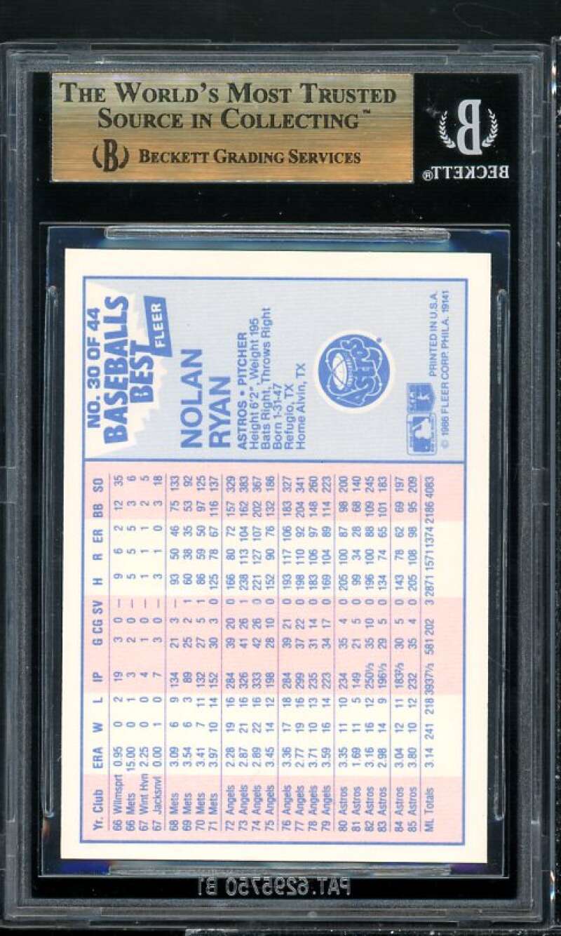 Nolan Ryan Card 1986 Fleer Sluggers/Pitchers #30 (POP 1) BGS 9.5 (9 9.5 9.5 9.5) Image 2