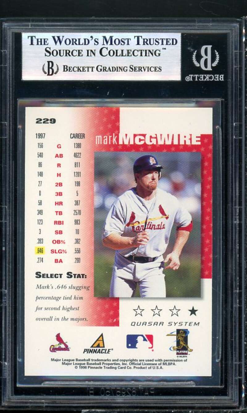 Mark McGwire Card 1998 Select Rare Bankruptcy issue #229 BGS 9 (10 9 9 9) Image 2