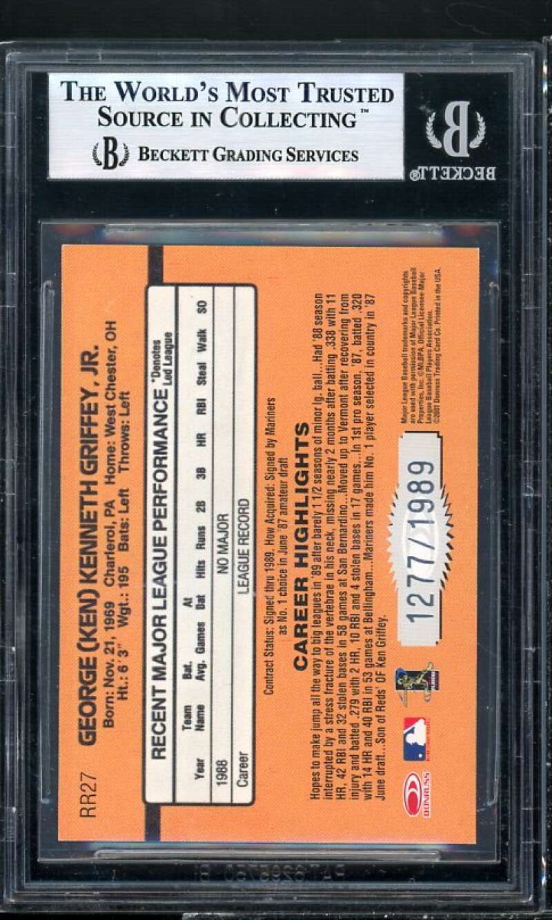 Ken Griffey./1989 Card 2001 Donruss Rookie Reprints #rr27 (POP 2) BGS 9 Image 2